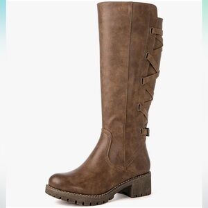 NWOT Global Win strappy knee high motorcycle boots